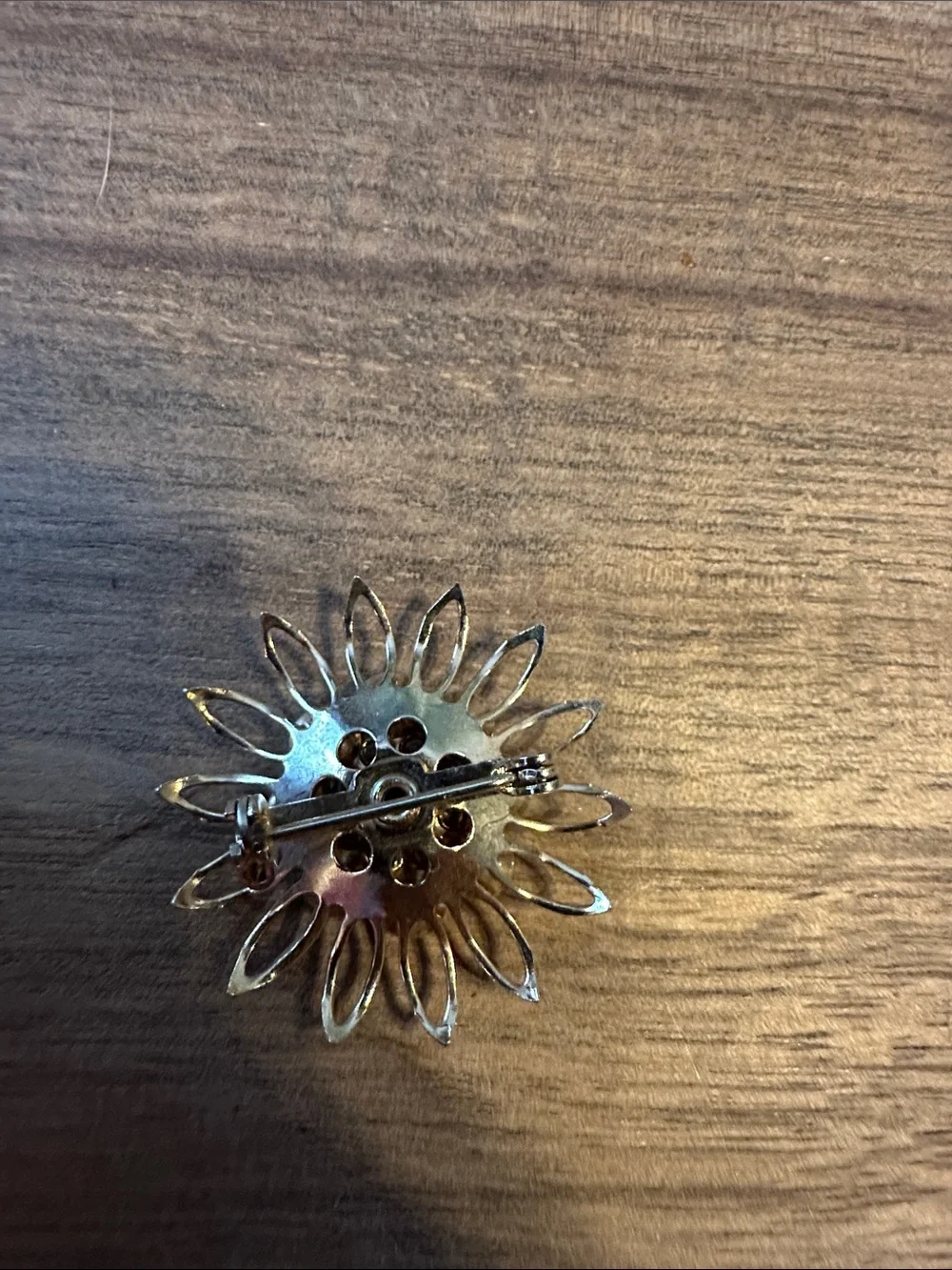 Vintage Aurora Borealis Crystal Flower Brooch - gold to copper Tone